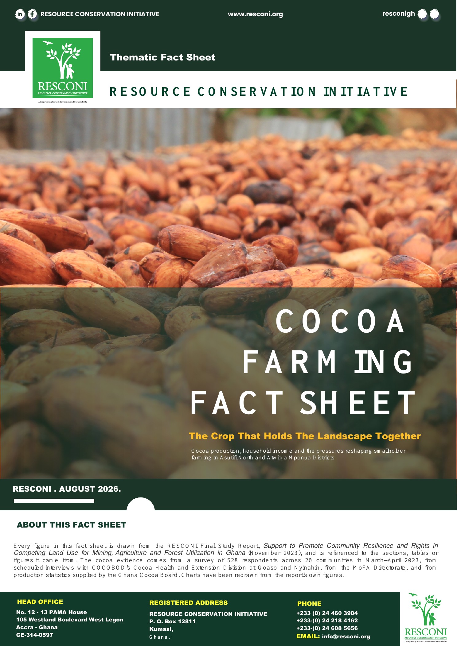 Cover of the RESCONI Cocoa Farming Fact Sheet