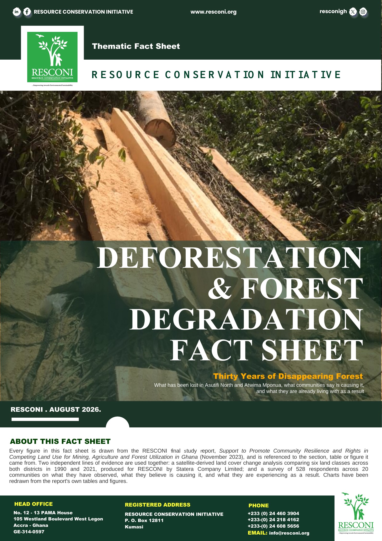 Cover of the RESCONI Deforestation and Forest Degradation Fact Sheet