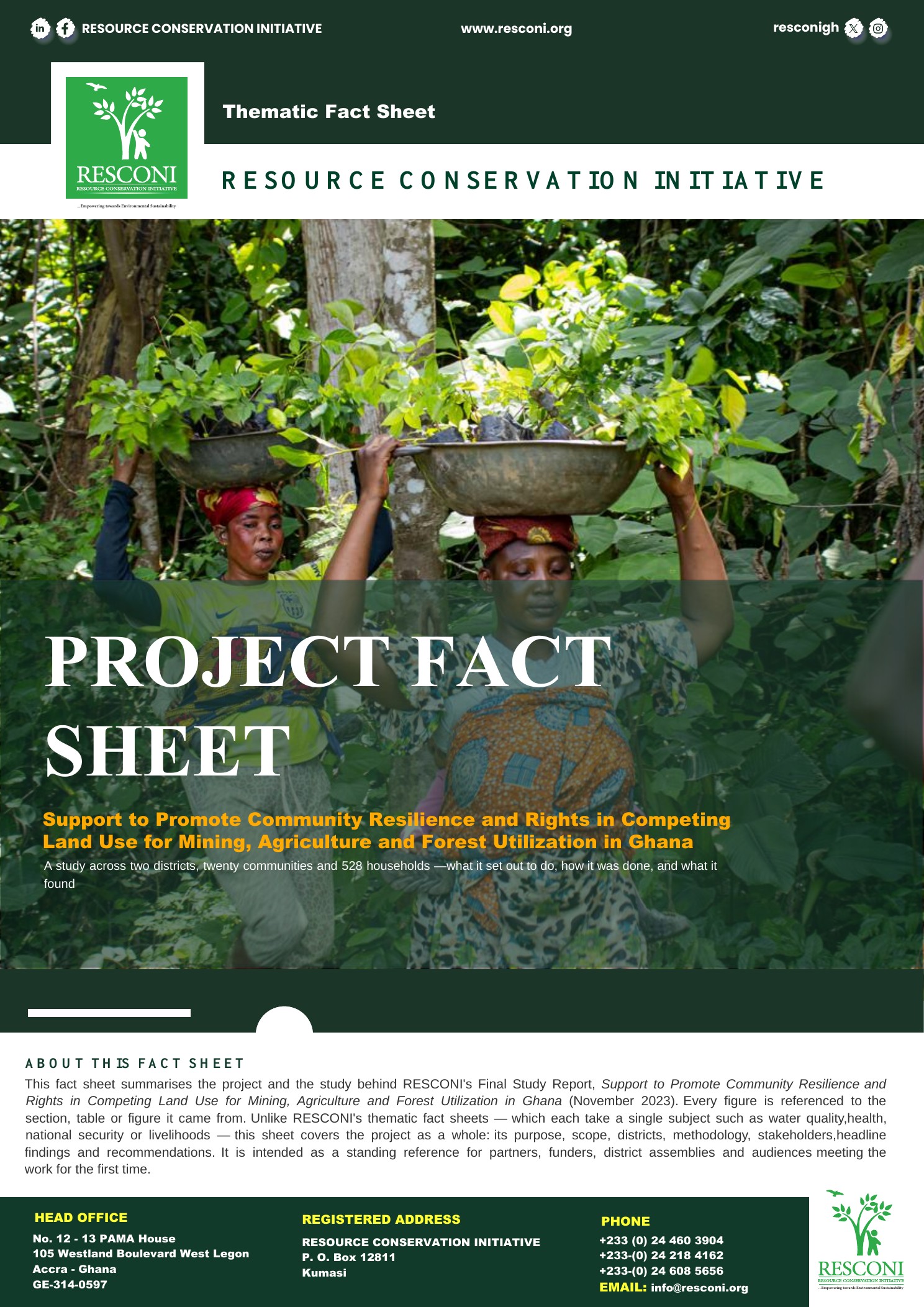 Cover of the RESCONI Project Fact Sheet