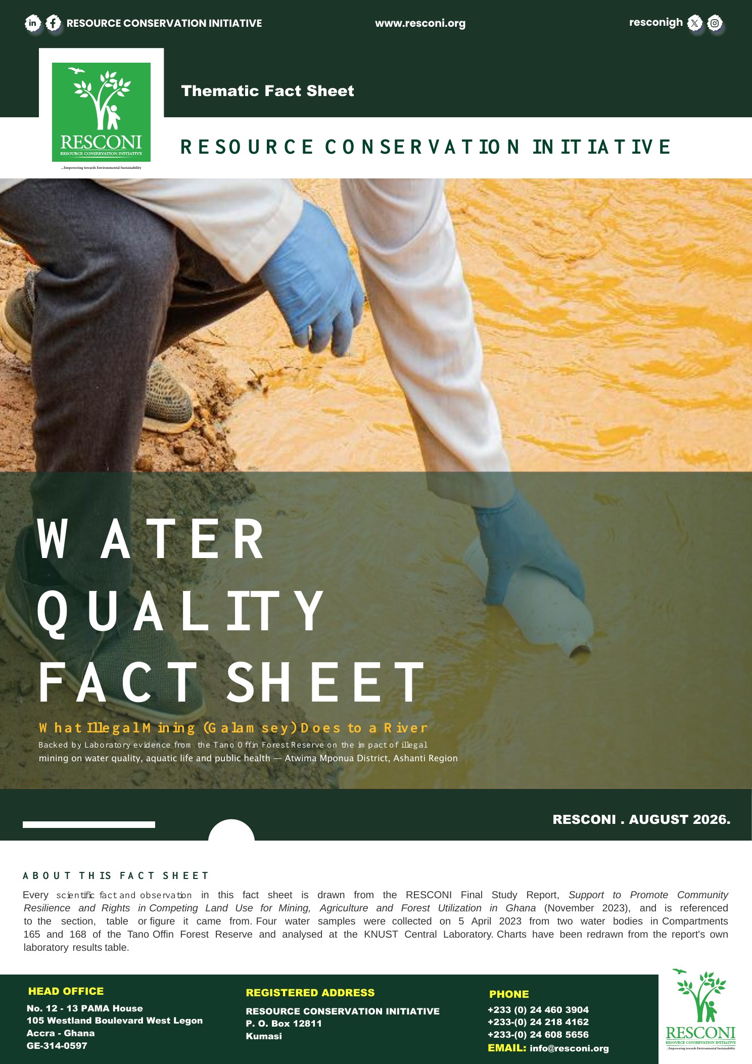 Cover of the RESCONI Water Quality Fact Sheet